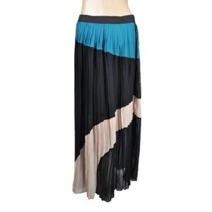 ARYN K. MAXI SKIRT PLEATED LONG BLUE BLACK GRAY